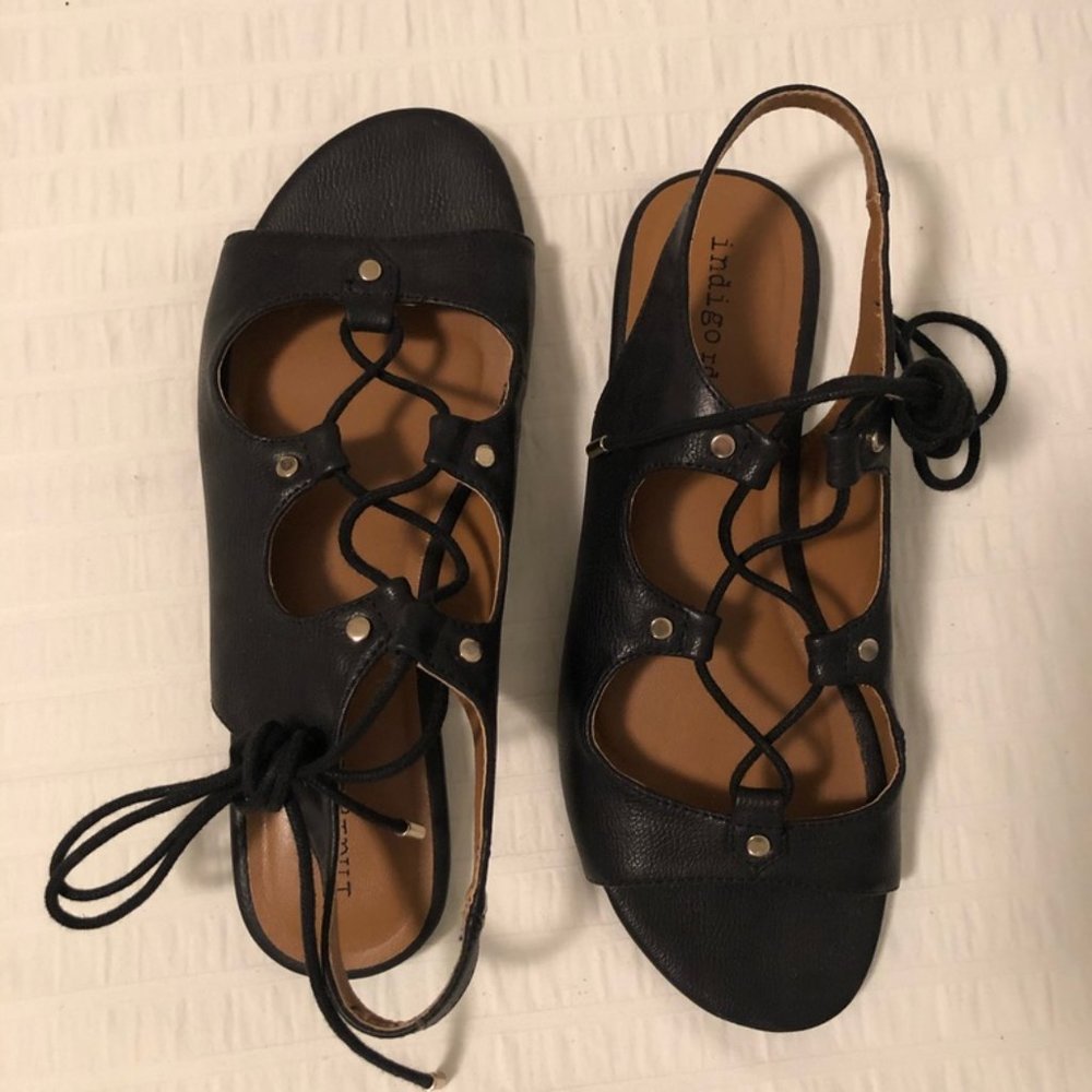 Black Lace-Up Sandals